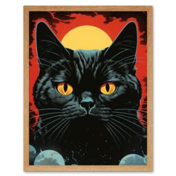 Artery8 Wall Art Print In the Shadow of the Celestial Black Cat Vintage Pulp Art Sci-Fi Cover Artwork Red Yellow Blue Solar Eclipse Art Framed - thumbnail 1