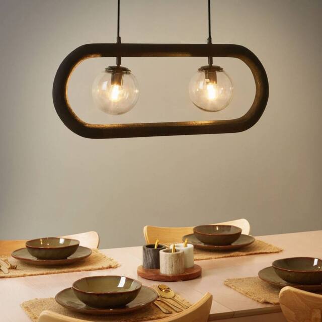 Wyld and Coco Handmade Mango Wood Pendant Lamp Boho-Industrial Black - image 1