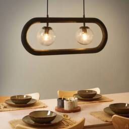 Wyld and Coco Handmade Mango Wood Pendant Lamp Boho-Industrial Black