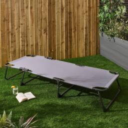 OHS Garden Sun Lounger Adjustable Patio Bed Chair for Outdoor Poolside in Grey - thumbnail 2