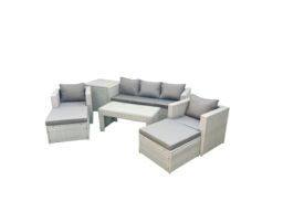 Fimous Rattan Garden Furniture Set 7 Seater Outdoor Garden Sofa 2 Chairs Oblong Coffee Table Set with 2 Stools Side Table Light Grey Mixed - thumbnail 2