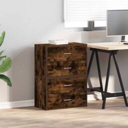 Berkfield Home Durable Cabinets with 2 Drawers 2 pcs Smoked Oak 60x31x40 cm Engi in Brown - Size: 60 x 31 x 40 cm - thumbnail 1