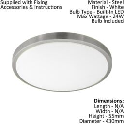 Loops Wall Flush Ceiling Light White Shade White Satined Nickel Plastic Bulb LED 24W in Metallics - thumbnail 2