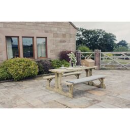 Churnet Valley Garden Furniture Ltd Lunar Picnic Table - L150 x W153 x H76 cm - Partially Assembled in Brown - thumbnail 4