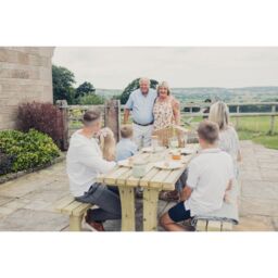 Churnet Valley Garden Furniture Ltd Lunar Picnic Table - L150 x W153 x H76 cm - Partially Assembled in Brown - thumbnail 6