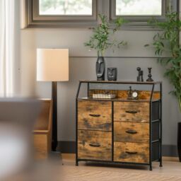 Pirlo Plush Industrial Rustic Brown Chest With 5 Fabric Drawers - thumbnail 3