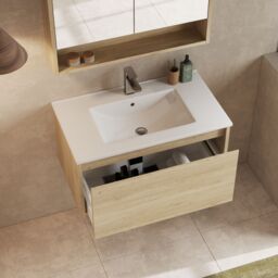 Banyetti Mino 800mm Wall Hung Vanity Unit with Lira Basin- Natural Oak in Light Oak - thumbnail 4