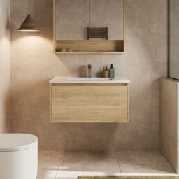 Banyetti Mino 800mm Wall Hung Vanity Unit with Lira Basin- Natural Oak in Light Oak - thumbnail 2