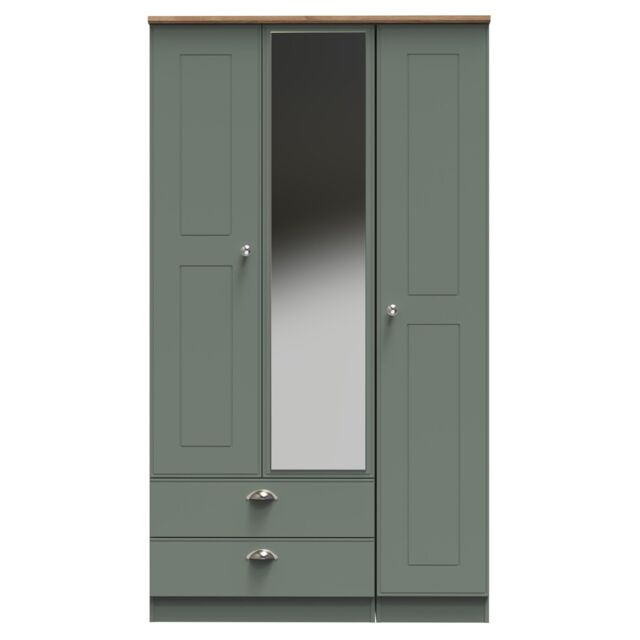 Ready Assembled 2 U Albert Triple Mirror Wardrobe with 2 Drawers (Ready Assembled) in Pale Green - image 1