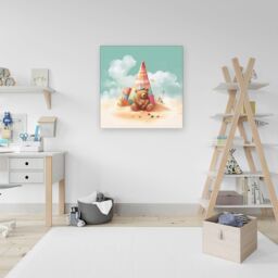 "Warren Reed - Designer A Bear On A Beach Holiday Canvas in Yellow - Size: W16"" x H16""" - thumbnail 3