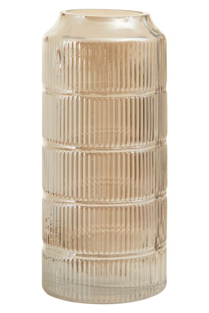 Orsina Modern Large Grey Textured Glass Vase, Ribbed Design Flower Vase for Contemporary Spaces, Modern Large Vase