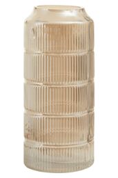 Orsina Modern Large Grey Textured Glass Vase, Ribbed Design Flower Vase for Contemporary Spaces, Modern Large Vase - thumbnail 1