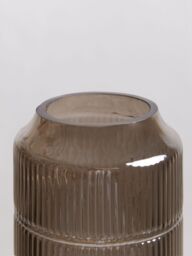 Orsina Modern Large Grey Textured Glass Vase, Ribbed Design Flower Vase for Contemporary Spaces, Modern Large Vase - thumbnail 5