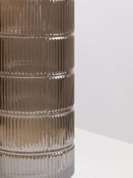 Orsina Modern Large Grey Textured Glass Vase, Ribbed Design Flower Vase for Contemporary Spaces, Modern Large Vase - thumbnail 4