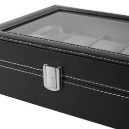 KORVIXA Watch Display 10 Grids Box Lockable Case Faux Leather Jewellry Storage in Black - Size: 900mm - thumbnail 5