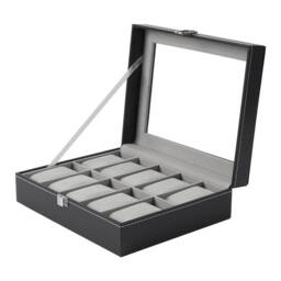 KORVIXA Watch Display 10 Grids Box Lockable Case Faux Leather Jewellry Storage in Black - Size: 900mm - thumbnail 1