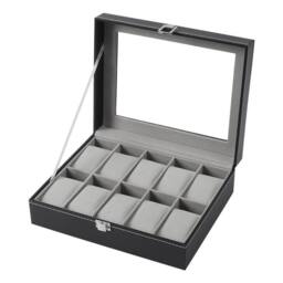 KORVIXA Watch Display 10 Grids Box Lockable Case Faux Leather Jewellry Storage in Black - Size: 900mm - thumbnail 3