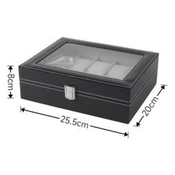 KORVIXA Watch Display 10 Grids Box Lockable Case Faux Leather Jewellry Storage in Black - Size: 900mm - thumbnail 2