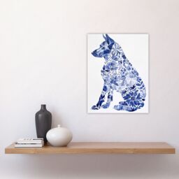 "Artery8 Floral Pattern German Shepherd Dog Lover Design Wall Art Print in Blue - Size: W12"" x H16""" - thumbnail 4