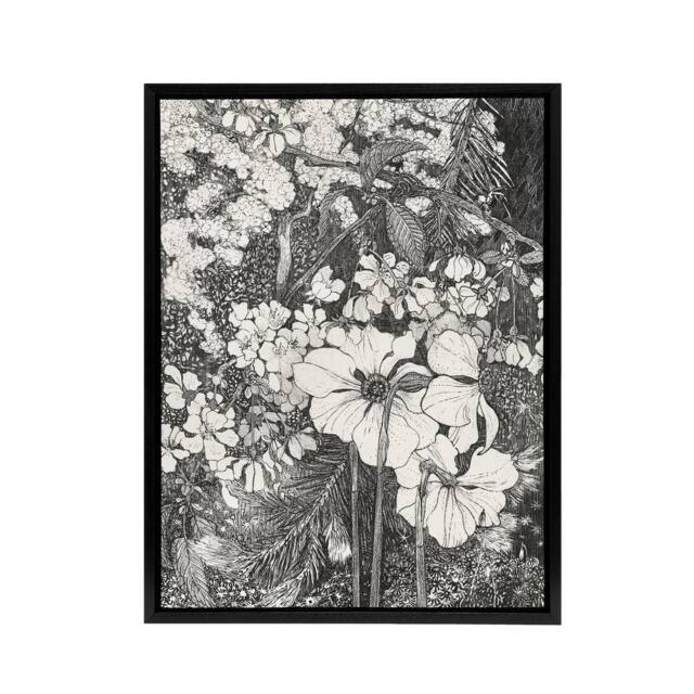 "Artery8 Spring Flowers Black & White Framed Canvas Wall Art Print van Hoytema in Grey - Size: W12"" x H16""" - image 1