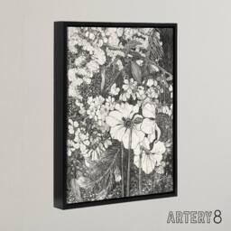 "Artery8 Spring Flowers Black & White Framed Canvas Wall Art Print van Hoytema in Grey - Size: W12"" x H16""" - thumbnail 2