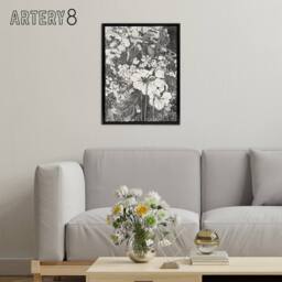 "Artery8 Spring Flowers Black & White Framed Canvas Wall Art Print van Hoytema in Grey - Size: W12"" x H16""" - thumbnail 3
