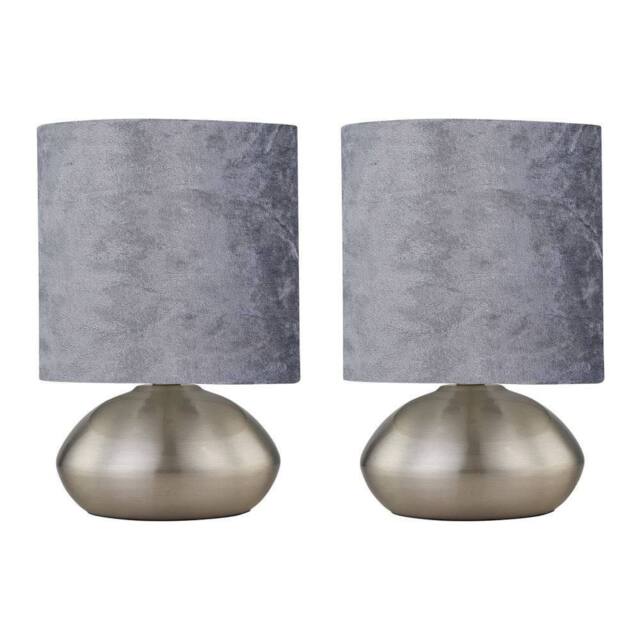 First Choice Lighting Set of 2 Jenson - Brushed Chrome Touch Table Lamps Grey Velvet Shade in Silver - image 1