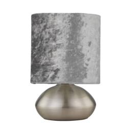 First Choice Lighting Set of 2 Jenson - Brushed Chrome Touch Table Lamps Grey Velvet Shade in Silver - thumbnail 3