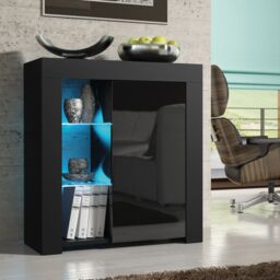 Creative Furniture Serene Sideboard 83cm - A Compact & Elegant Cabinet with Gloss Doors & LED Lights in Black - thumbnail 1