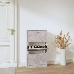 Berkfield Home Shoe Cabinet Concrete Grey 59x17x108 cm Engineered Wood - Size: 59 x 17 x 108 cm - thumbnail 2