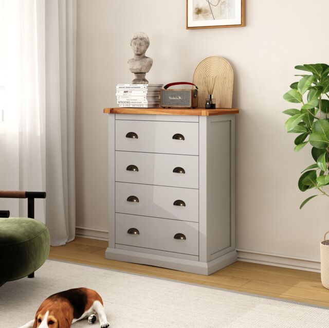Cabinet Bits Loreo 4 Drawer Chest of Drawers Brass Cup Handle in Light Grey - image 1