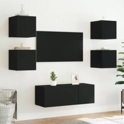 Berkfield Home TV Wall Cabinets with LED Lights 2 pcs Black 30.5x35x30 cm - thumbnail 5