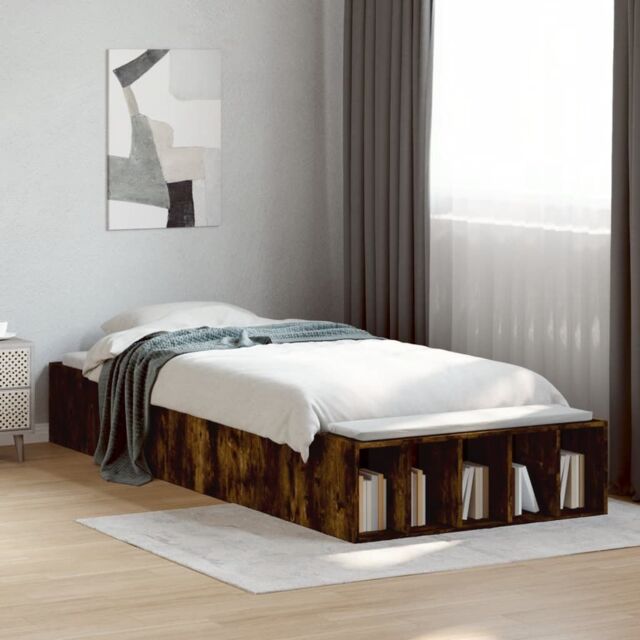 Berkfield Home Bed Frame without Mattress Smoked Oak 90x190 cm Single in Brown - image 1