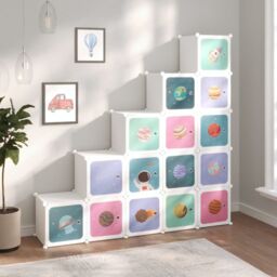Berkfield Home Cube Storage Cabinet for Kids with 15 Cubes White PP - thumbnail 1