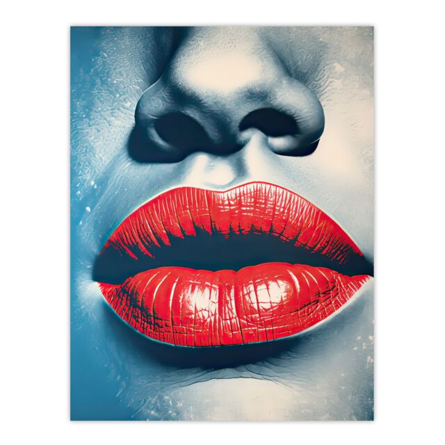 "Artery8 Wall Art Print Irresistible Lips Lipstick Love Seduction in Blue & Red Poster - Size: W18"" x H24""" - image 1