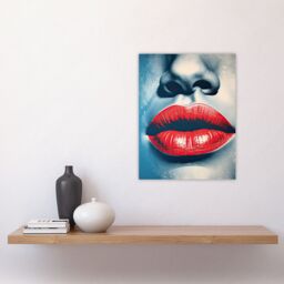 "Artery8 Wall Art Print Irresistible Lips Lipstick Love Seduction in Blue & Red Poster - Size: W18"" x H24""" - thumbnail 4