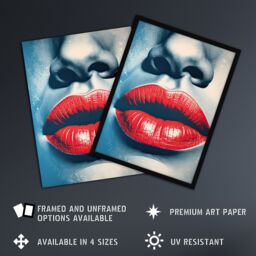 "Artery8 Wall Art Print Irresistible Lips Lipstick Love Seduction in Blue & Red Poster - Size: W18"" x H24""" - thumbnail 2