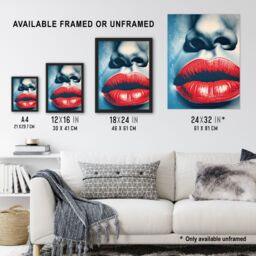 "Artery8 Wall Art Print Irresistible Lips Lipstick Love Seduction in Blue & Red Poster - Size: W18"" x H24""" - thumbnail 3