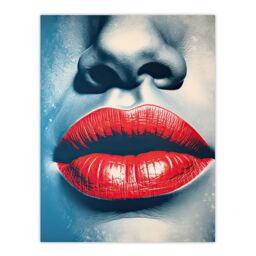 "Artery8 Wall Art Print Irresistible Lips Lipstick Love Seduction in Blue & Red Poster - Size: W18"" x H24""" - thumbnail 1