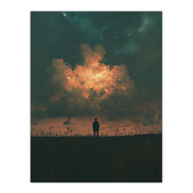 "Artery8 Believe in Magic Dreamy Firefly Cloud Magical Sky Wall Art Print in Dark Blue - Size: W24"" x H32""" - image 1