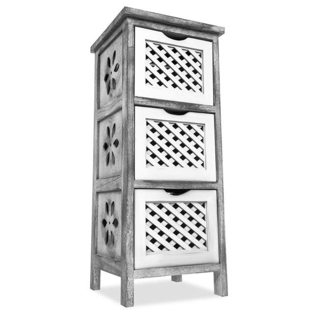 LIVIVO Minerva 3 Drawer Chest of Drawers Grey White Small Bedroom Storage Unit Rustic Scandi Drawer Cabinet - image 1