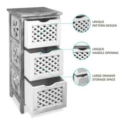 LIVIVO Minerva 3 Drawer Chest of Drawers Grey White Small Bedroom Storage Unit Rustic Scandi Drawer Cabinet - thumbnail 4