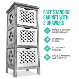 LIVIVO Minerva 3 Drawer Chest of Drawers Grey White Small Bedroom Storage Unit Rustic Scandi Drawer Cabinet - thumbnail 2