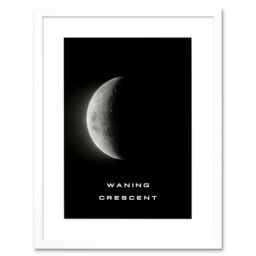 "Artery8 Wall Art Print Phases of the Moon Astronomy Waning Crescent Lunar Space Poster Artwork Framed 9X7 Inch in White - Size: W7"" x H9""" - thumbnail 1