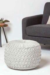 Homescapes Grace Pleated Velvet Pouffe in Grey - thumbnail 2