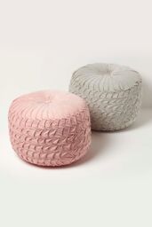 Homescapes Grace Pleated Velvet Pouffe in Grey - thumbnail 6