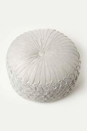 Homescapes Grace Pleated Velvet Pouffe in Grey - thumbnail 5