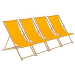 Harbour Housewares 4x Traditional Wooden Deck Chairs - Folding Garden Beach Lounge Chair in Orange