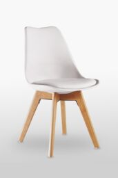 Life Interiors Single Scandinavian Dining Chair with Leather Cushions Solid Wood Legs in White