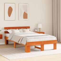 Berkfield Home Bed Frame with Headboard Wax Brown 135x190 cm Solid Wood Pine - thumbnail 5